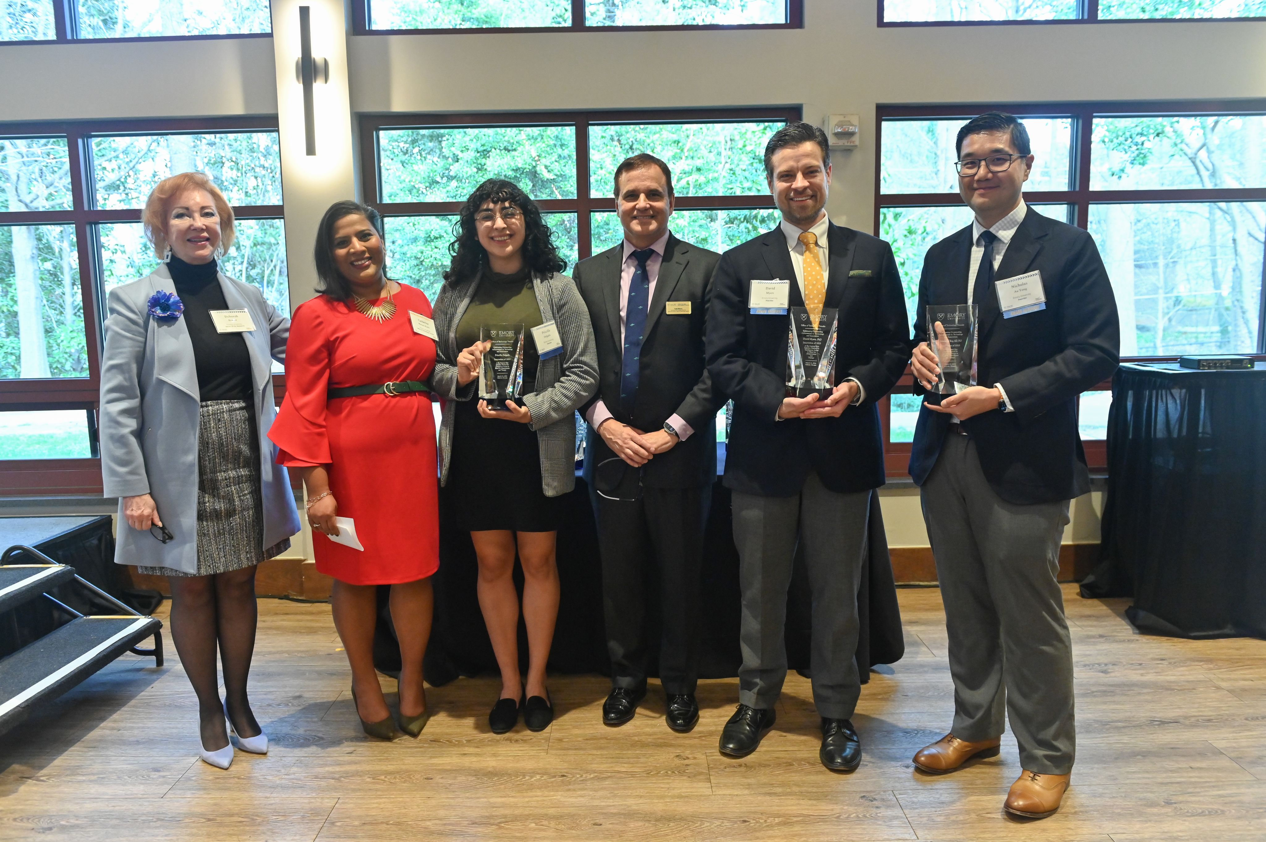 Photo of Deborah Bruner, Catherine Murari-Kanti, Priscilla Delgado, Todd Sherer, David Myers, and Nicholas Au Yong